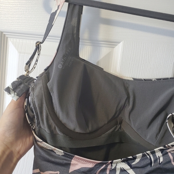 Athleta Aqualuxe Gray Floral Print Ruched Tankini Swim Top - Picture 8 of 10